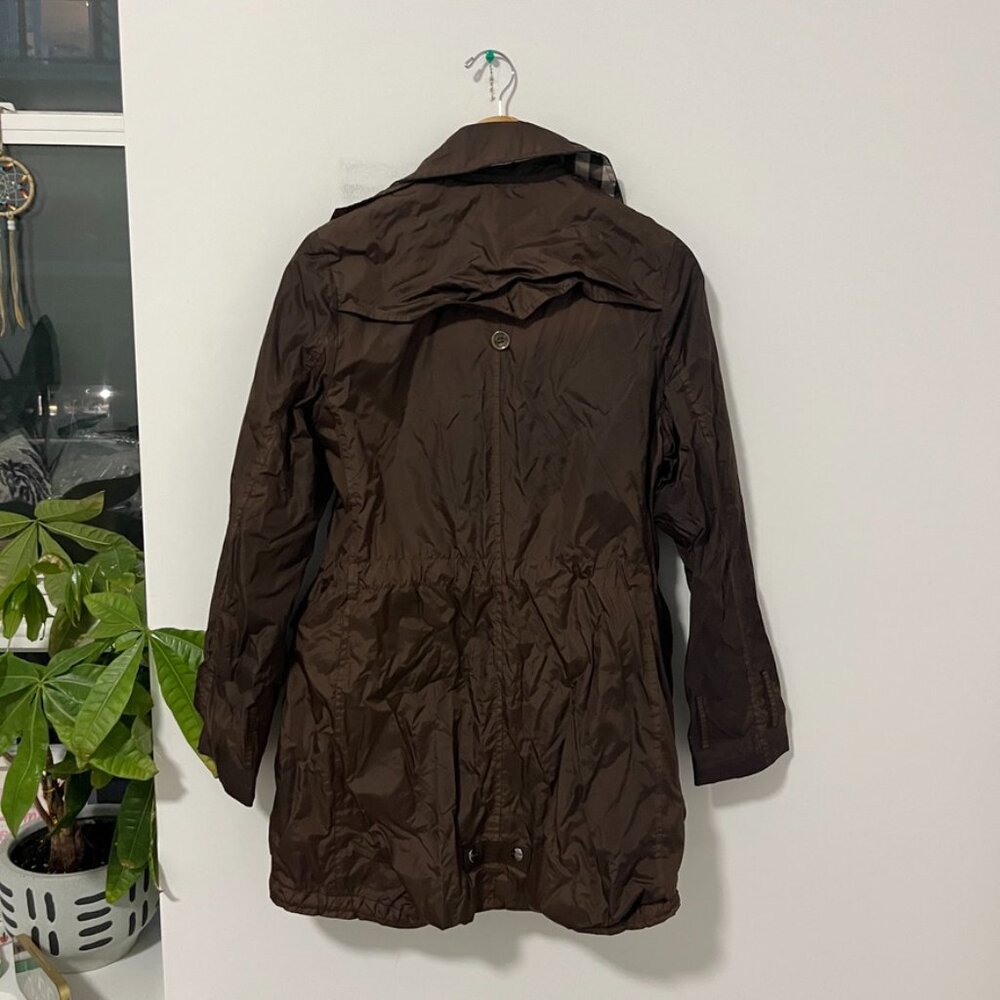 Burberry Brown Double Breasted Nylon Rain Coat Size 6 - Picture 8 of 11